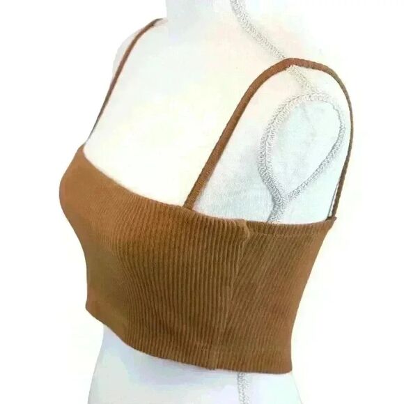 Raised by Water Brown Ribbed Bandeau Crop Top Stretch Fabric Size XS - Picture 3 of 5